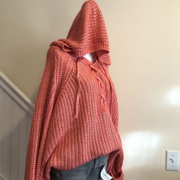 TORRID Rose Long Sleeve Chunky Woven Hooded Pullover W. Lace Up Front Sz 5X NWT - Picture 12 of 16
